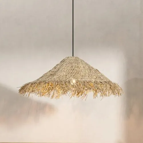 [[S1]] Lampa z trawy morskiej, ręcznie pleciony abażur w stylu azjatyckim, ciepłe światło