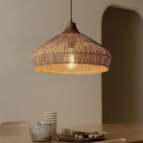 Regulowana lampa wisząca z rattanu