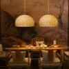 Rustykalna lampa wisząca z rattanu, okrągła Rustykalna lampa wisząca z rattanu, okrągła