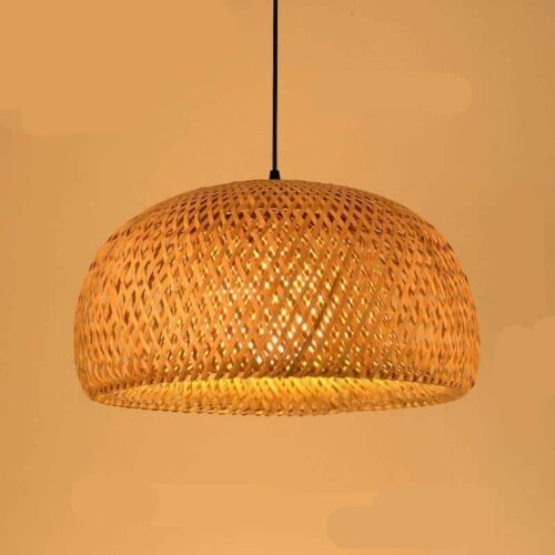 Rustykalna lampa wisząca z rattanu, okrągła