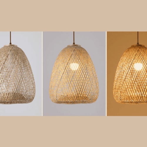 Rustykalna lampa wisząca z rattanu w kształcie tulipana okrągła