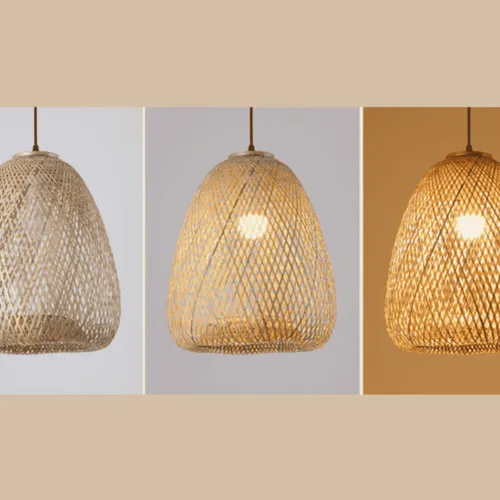 Rustykalna lampa wisząca z rattanu w kształcie tulipana okrągła