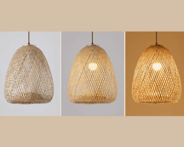 Rustykalna lampa wisząca z rattanu w kształcie tulipana okrągła