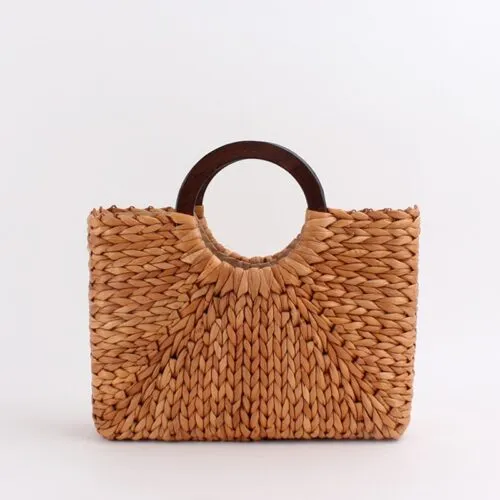 Torba wiklinowa vintage z drewnianym uchwytem Torba wiklinowa vintage z drewnianym uchwytem