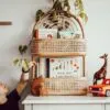 Wisząca etażerka z rattanu w stylu vintage, dwupoziomowa Wisząca etażerka z rattanu w stylu vintage, dwupoziomowa