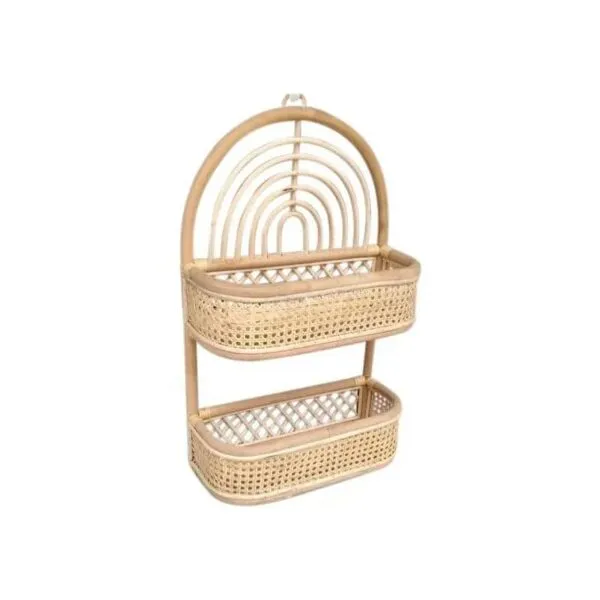 Wisząca etażerka z rattanu w stylu vintage, dwupoziomowa Wisząca etażerka z rattanu w stylu vintage, dwupoziomowa