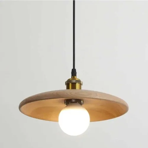 Wisząca lampa LED z drewna w kształcie talerza Wisząca lampa LED z drewna w kształcie talerza