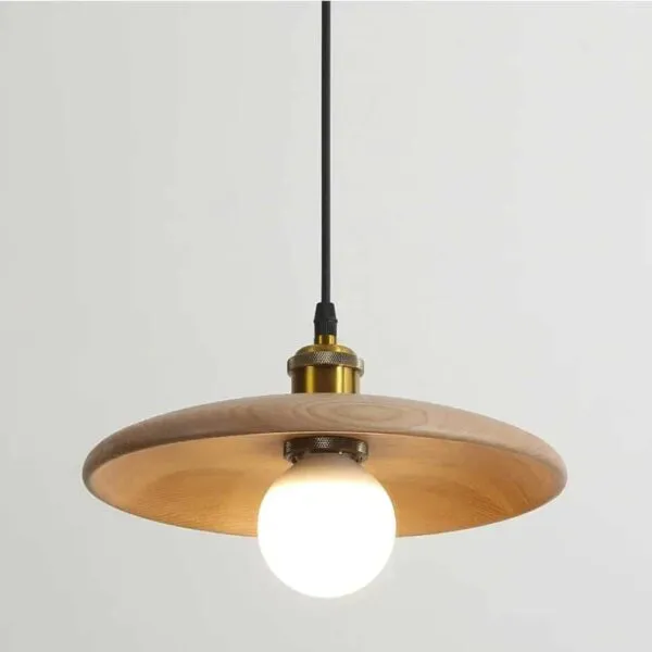 Wisząca lampa LED z drewna w kształcie talerza Wisząca lampa LED z drewna w kształcie talerza