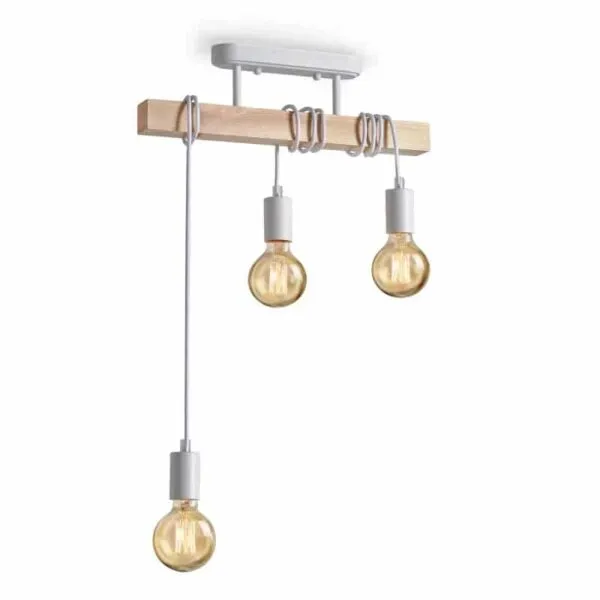 Wisząca lampa sufitowa z drewna w stylu retro, trzy klosze