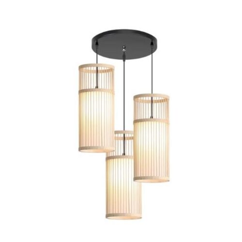 Wisząca lampa z rattanu cylindryczna beżowa