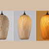 Wisząca lampa z rattanu w kształcie tulipana