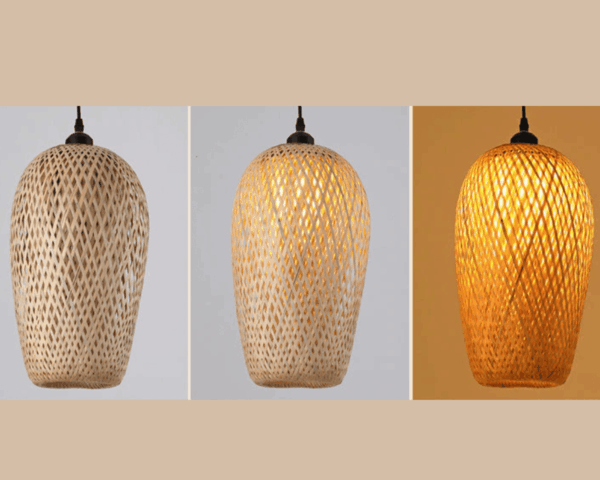 Wisząca lampa z rattanu w kształcie tulipana