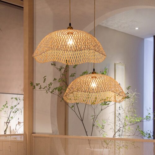 Wisząca lampa z wikliny i bambusa, ręcznie pleciona, nowoczesny design