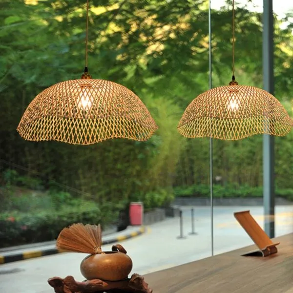 Wisząca lampa z wikliny i bambusa, ręcznie pleciona, nowoczesny design