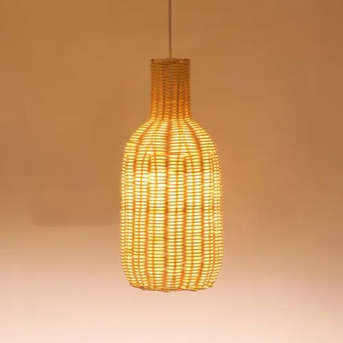 Wisząca lampa z wikliny i rattanu, owalna, ręcznie robiona